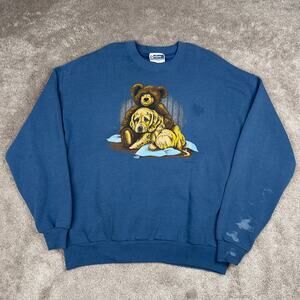 Blue Puppy Dog Bear Sweatshirt Size 1X Grandma Granny Cute Endless Designs